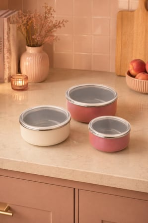 Bambum Lumino 3 lü Emaye Saklama Kabı Pembe B7690 300+700+1000ML