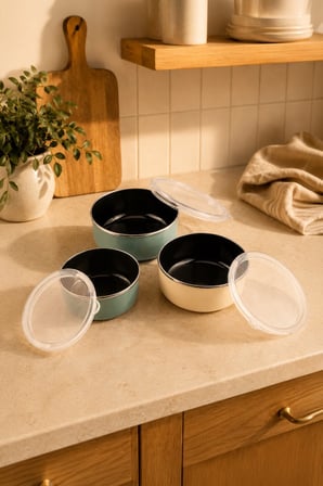 Bambum Lumino 3 lü Emaye Saklama Kabı Yeşil B7691 300+700+1000ML