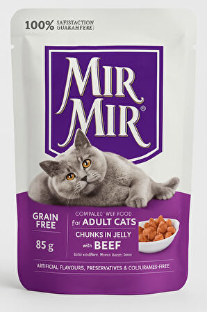 MIR MIR JÖLE İÇERİSİNDE PARÇA ETLİ SIĞIR ETLİ 85GR GR YAŞ MAMA (24 ADET)
