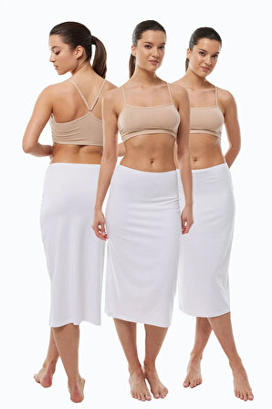 Kadın 3 lü Ten Rengi Tam Boy Uzun Etek Astarı Modal Jüpon 3M1061