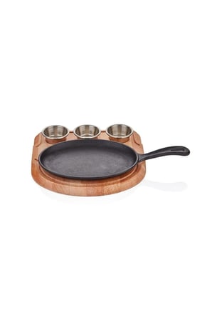 Döküm Demir Oval Saplı Fajita Tavası+sosluklu Nihale, 24x17 Cm