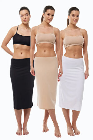 Kadın 3 lü Ten Rengi Tam Boy Uzun Etek Astarı Modal Jüpon 3M1061