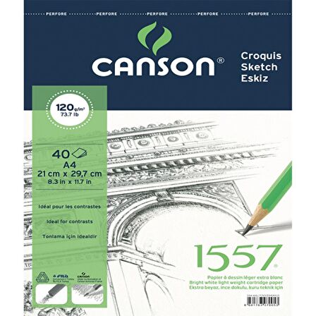 Canson 1557 Eskiz Defteri Spiralli 120g 40 Yaprak A4