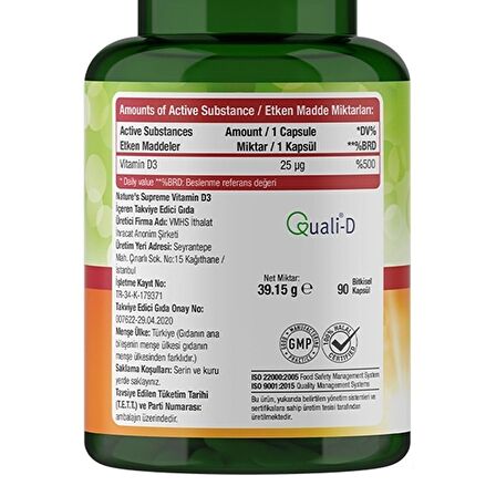 Vitamin D3 1000 IU 90 Kapsül - AROMASIZ