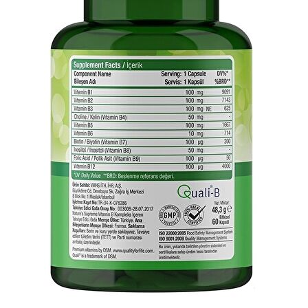 Nature's Supreme Vitamin B Complex 60 Kapsül - AROMASIZ