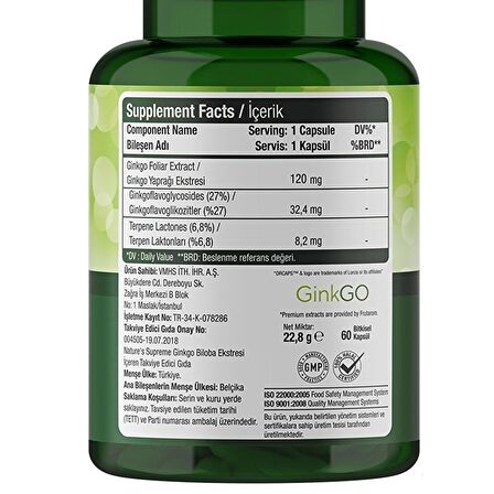 Ginkgo Biloba 120 Mg 60 Kapsül - AROMASIZ