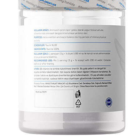 Supplementler.com Taurine Powder 300 Gr - AROMASIZ