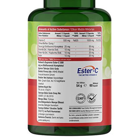 Ester-C 500 Mg C Vitamini 60 Kapsül - AROMASIZ