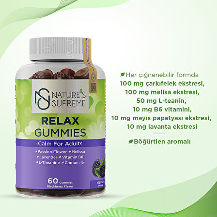 Nature's Supreme Relax Gummies 60 Çiğnenebilir Form - BÖĞÜRTLEN
