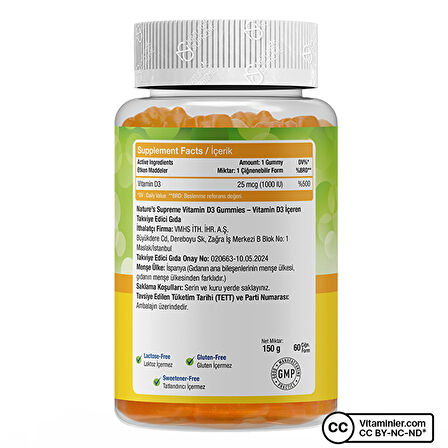 Nature's Supreme Vitamin D3 Gummies 60 Çiğnenebilir Form - PORTAKAL