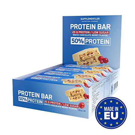 Supplementler.com %50 Protein Bar 50 Gr 12 Adet - BEYAZ ÇİKOLATA-ORMAN MEYVELERİ