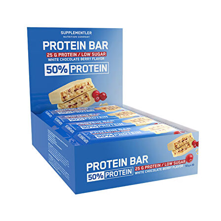 Supplementler.com %50 Protein Bar 50 Gr 12 Adet - BEYAZ ÇİKOLATA-ORMAN MEYVELERİ