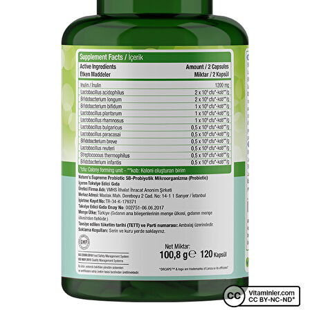 Nature's Supreme Probiotic 5B 120 Kapsül - AROMASIZ