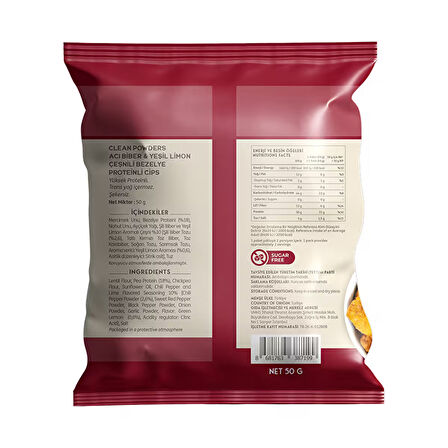 Clean Powders Protein Chips 50 Gr Acı Biber Yeşil Limon - ACI BİBER - YEŞİL LİMON