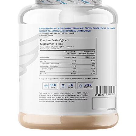 Supplementler.com Clear Isolate 1000 Gr - ŞEFTALİ & ÇAY