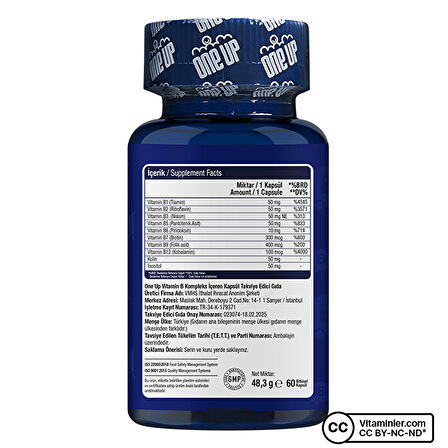 One Up Vitamin B Kompleks 60 Kapsül - AROMASIZ