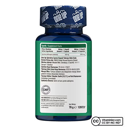One Up Spirulina 500 Mg 120 Kapsül - AROMASIZ