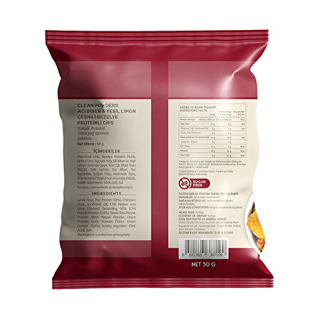 Clean Powders Protein Chips 50 Gr Acı Biber Yeşil Limon 4 Adet - ACI BİBER - YEŞİL LİMON