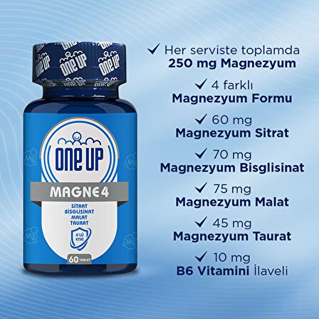 One Up Magne4 4'lü Etki Magnezyum Kompleks 60 Tablet - AROMASIZ