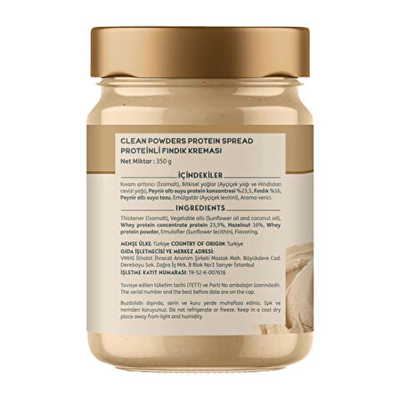 Clean Powders Protein Spread 350 Gr Fındık Kreması 2 Adet - FINDIK KREMASI