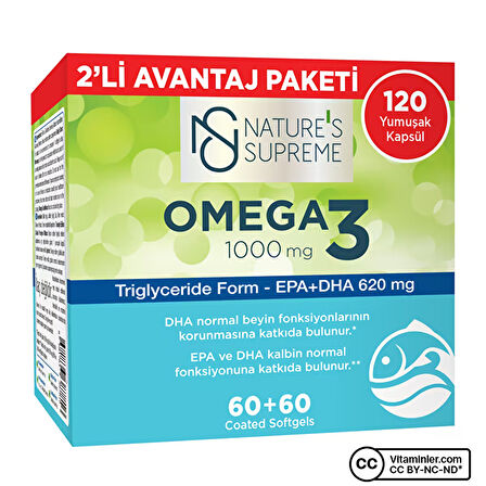 Nature's Supreme Omega 3 1000 Mg 2 x 60 Kapsül - AROMASIZ