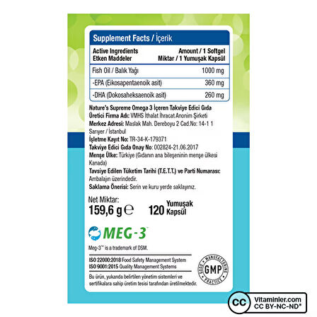 Nature's Supreme Omega 3 1000 Mg 2 x 60 Kapsül - AROMASIZ