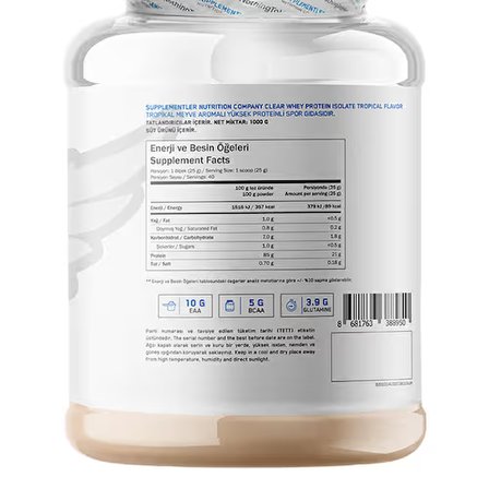 Supplementler Clear Isolate 1000 Gr - TROPİKAL MEYVE