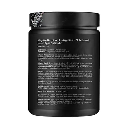Kingsize Nutrition Arginine Powder 306 Gr - AROMASIZ
