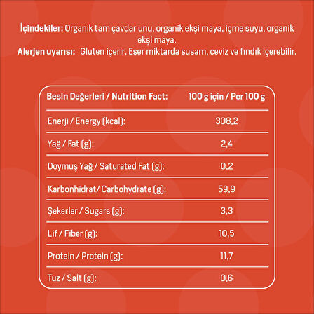 Organik Tam Çavdar Ekmeği