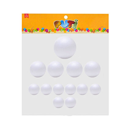 Puti Strafor Köpük Top Karışık Boy 6,5 cm-5 cm-3 cm 13 Adet (KOD : 06352)