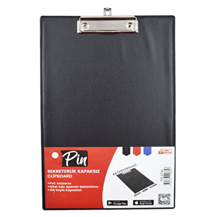 Pin A4 Plastik Kapaksız Sekreterlik Siyah (8746)