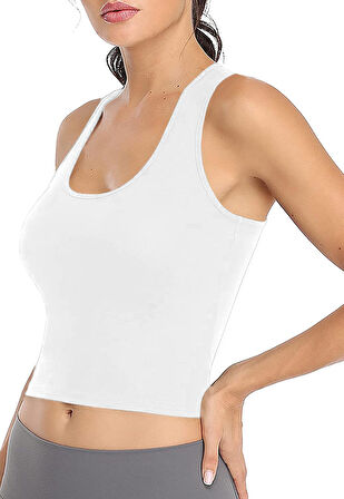 Liona Kadın Beyaz Renk U Yaka Yüzücü Sırtlı Crop Top Büstiyer