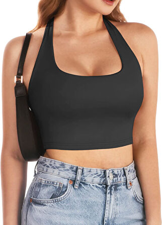 Liona Kadın Kare Yaka Siyah Renk Crop Top Bluz