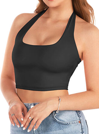 Liona Kadın Kare Yaka Siyah Renk Crop Top Bluz