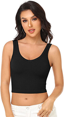 Liona Kadın U Yaka Siyah Renk Crop Top Bluz Atlet