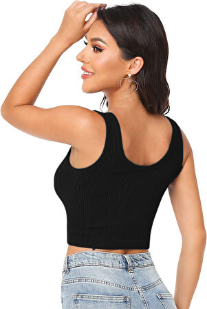 Liona Kadın U Yaka Siyah Renk Crop Top Bluz Atlet