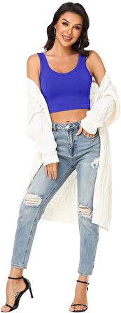 Liona Kadın U Yaka Mavi Renk Crop Top Bluz Atlet