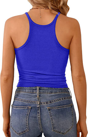 Liona Kadın İp Askılı Yüzücü Sırt Mavi Renk Crop Top Atlet Bluz