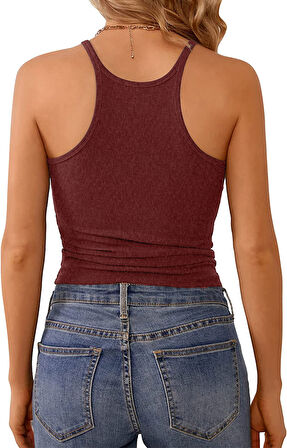 Liona Kadın İp Askılı Yüzücü Sırt Melanj Bordo Renk Crop Atlet Bluz
