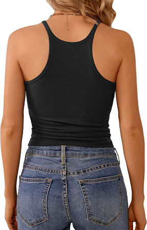 Liona Kadın İp Askılı Yüzücü Sırt Siyah Crop Top Bluz Atlet