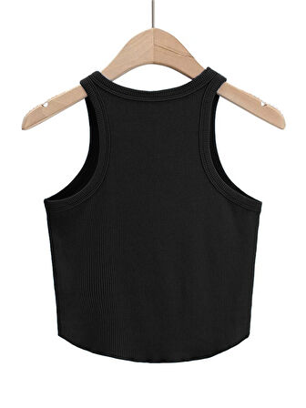 Liona Kadın Oval Etekli Siyah Renk Bisiklet Yaka Crop Top Bluz