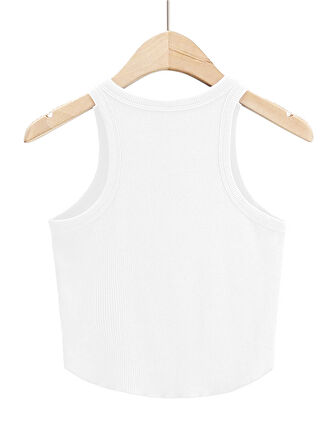 Liona Kadın Oval Etekli Beyaz Renk Bisiklet Yaka Crop Top Bluz