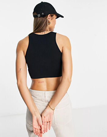 Liona Kadın Halter Yaka Siyah Crop Top Bluz