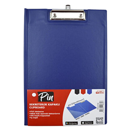 Pin A4 Plastik Kapaklı Sekreterlik Mavi (8708)