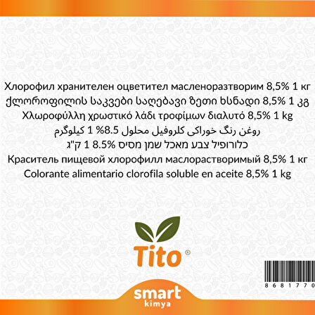 Klorofil Gıda Renklendiricisi Sıvı Yağda Çözünür %8.5lik E141i 1 kg