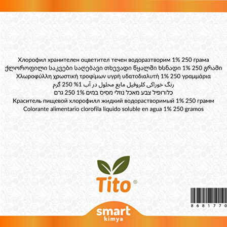 Klorofil Gıda Renklendiricisi Sıvı Suda Çözünür %1lik E141ii 250 g