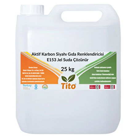 Bitkisel Karbon (Aktif Karbon) Siyahı Gıda Renklendiricisi E153 Jel Suda Çözünür 25 kg
