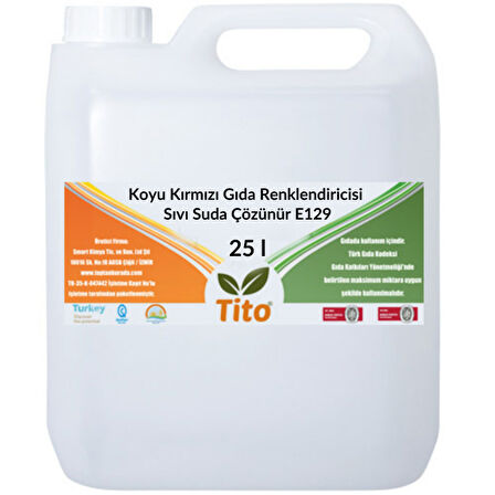 Koyu Kırmızı Gıda Renklendiricisi Sıvı Suda Çözünür E129 25 litre