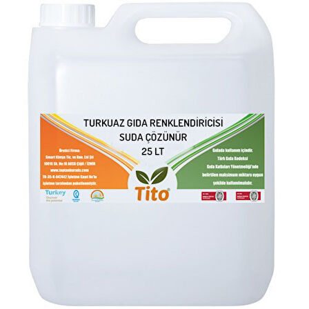 Turkuaz Gıda Renklendiricisi Sıvı Suda Çözünür 25 litre