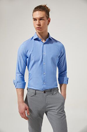 D'S Damat Slim Fit Koyu Mavi İtalyan Yaka Gömlek 2HF02ORT5185